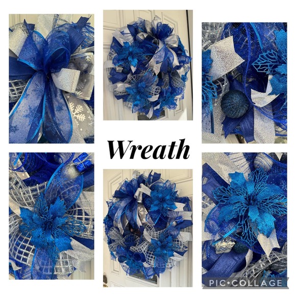Blue and Silver Wreath & Christmas Garland Holiday Home Decor, Front Door Hanger - Picture 7 of 11